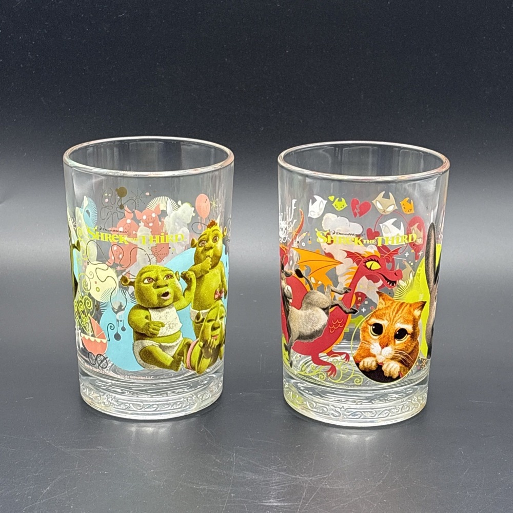 McDonald's Dreamworks Shrek the Third McDonald's Glasses Lot of 2 Glasses 2007